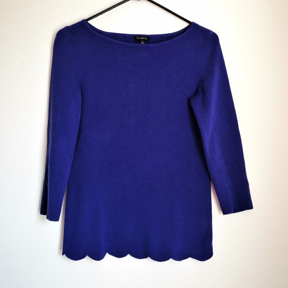 NWOT Talbots Blue Scalloped Hem Sweater‎ Size XS